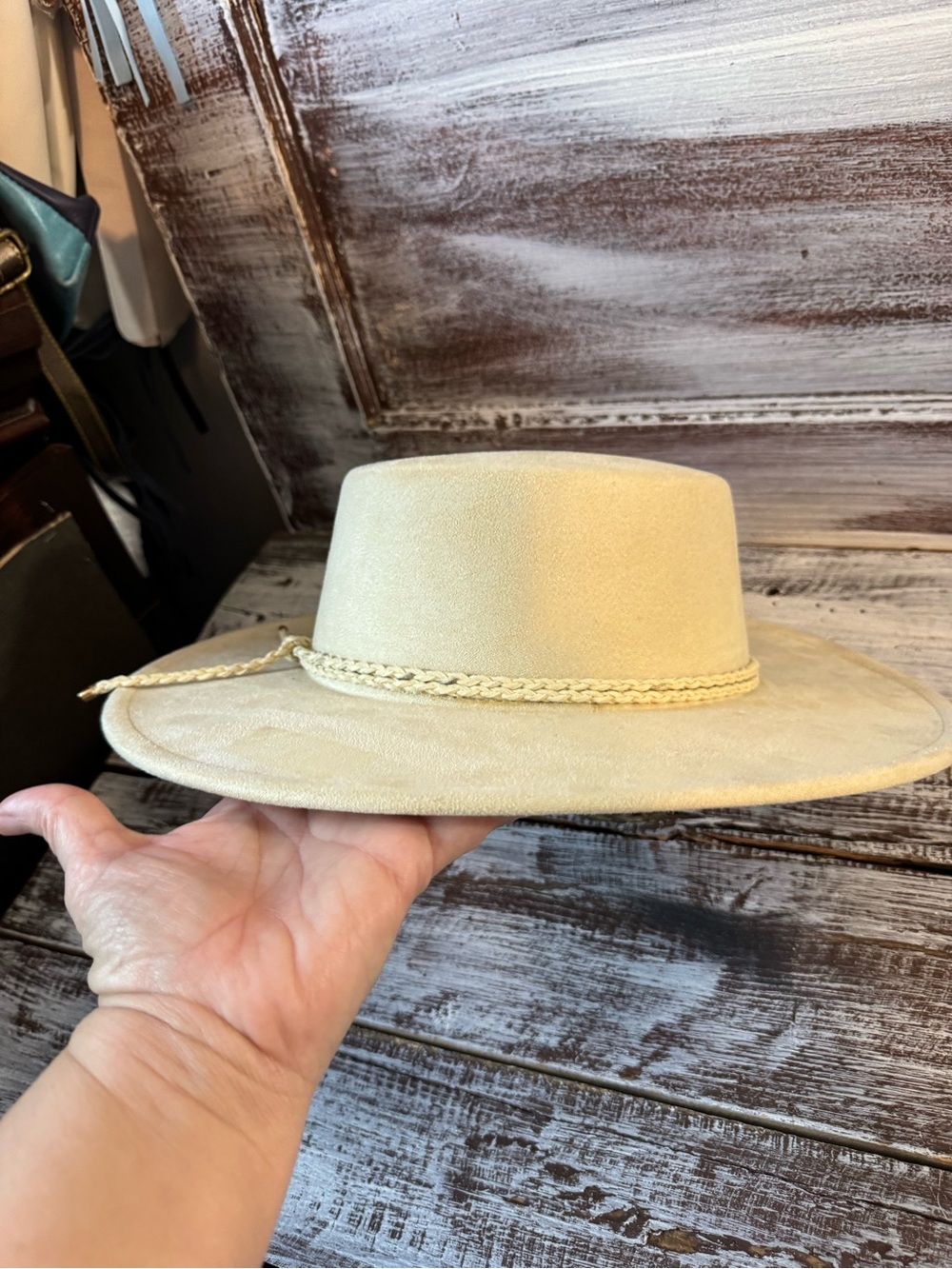 Neutral Braided Trim Wide Brim Women's Hat
